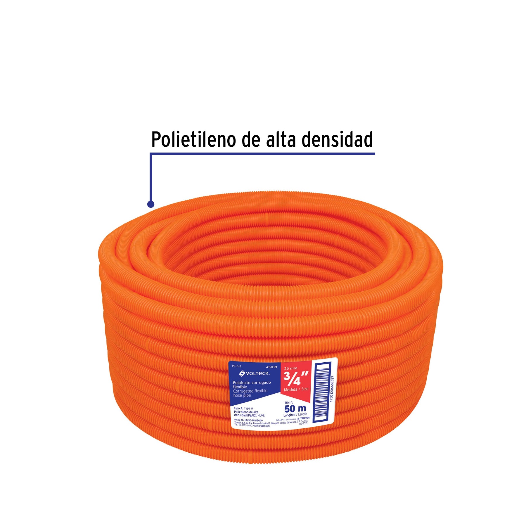 Metro de poliducto 3/4' corrugado flex. s/guía, rollo 50 m PF-3/4 45019 MM00