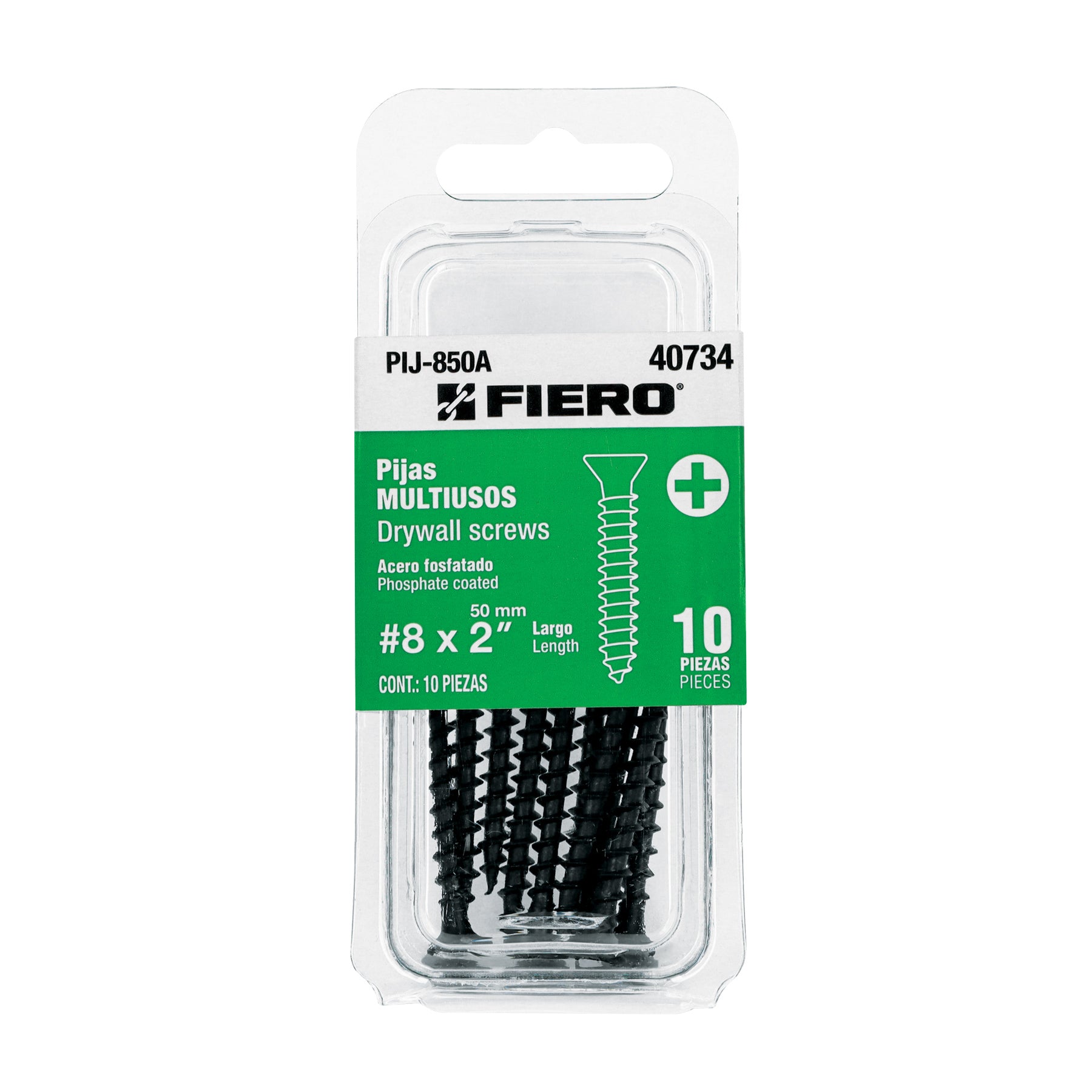 Blíster con 10 pijas multiusos, #8 x 2' , Fiero PIJ-850A 40734 MM00