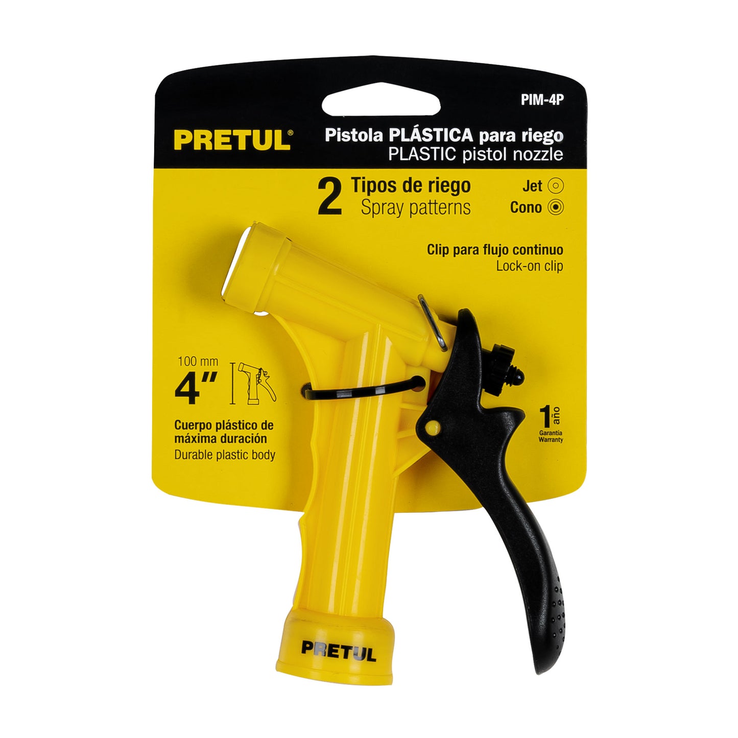 Pistola para riego de 4' de 2 funciones plástica, Pretul PIM-4P 22753 MM00