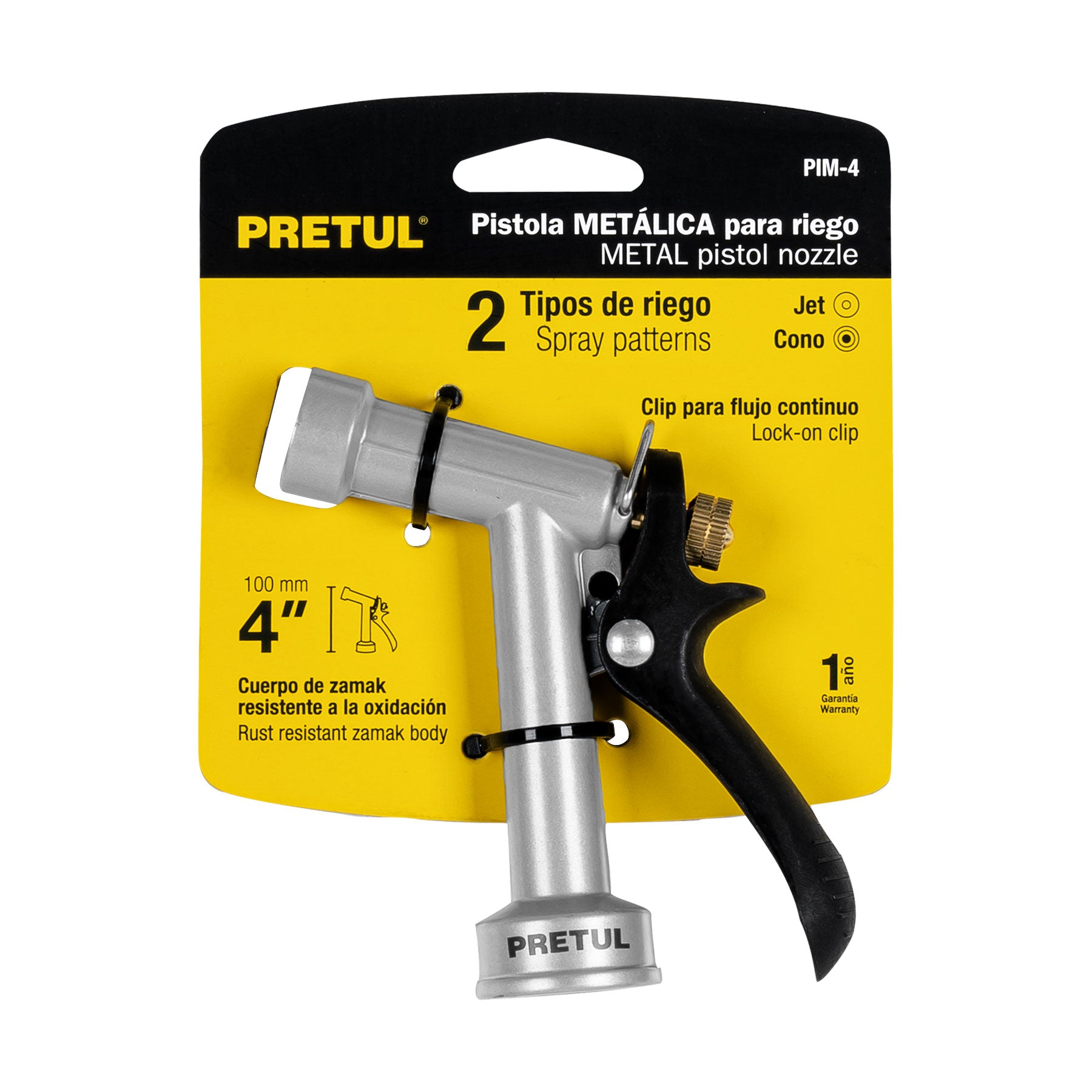 Pistola para riego de 4' de 2 funciones metálica, Pretul PIM-4 22750 MM00