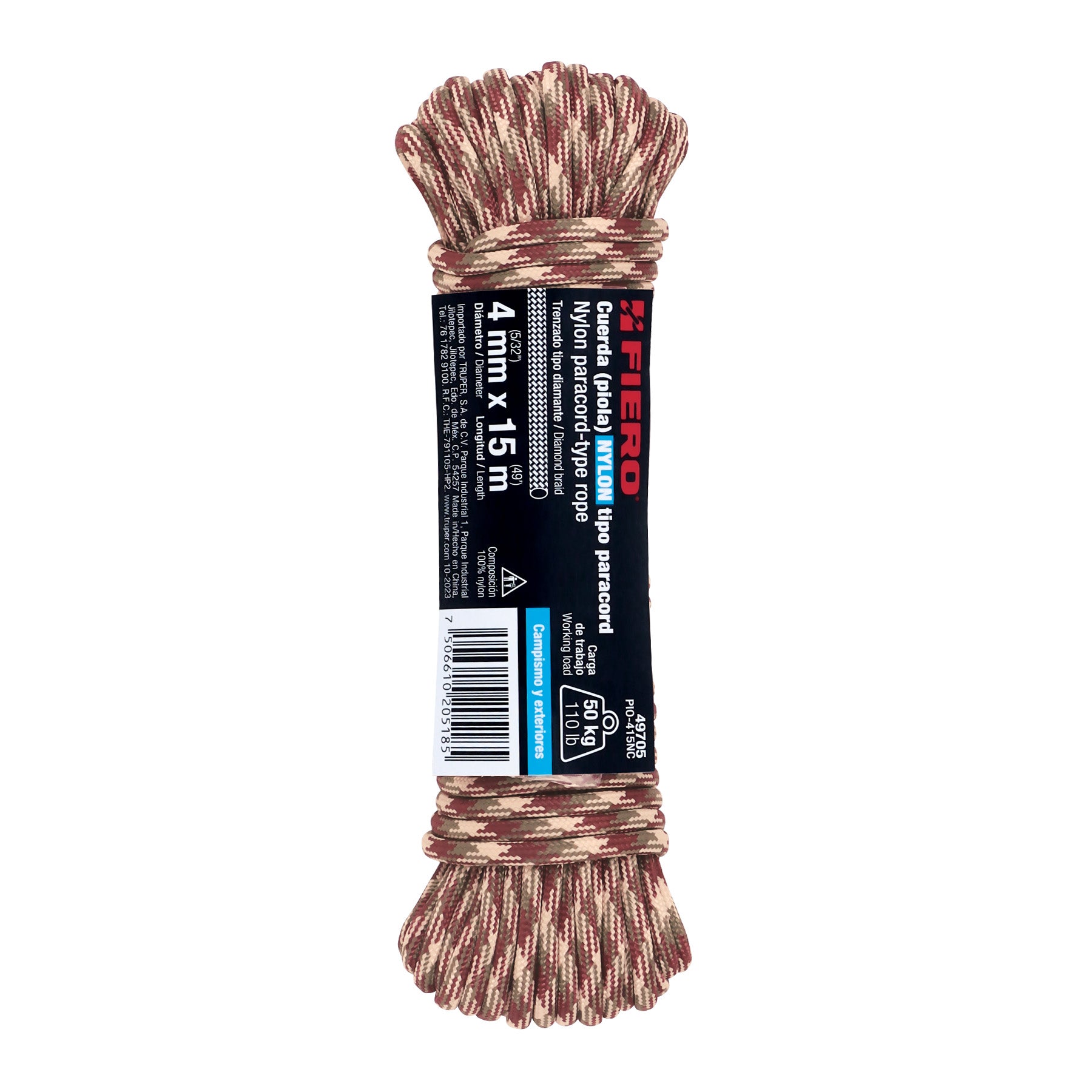 Piola de Nylon Paracord de 4mm x 15 m, camo, Fiero PIO-415NC 49705 MM00