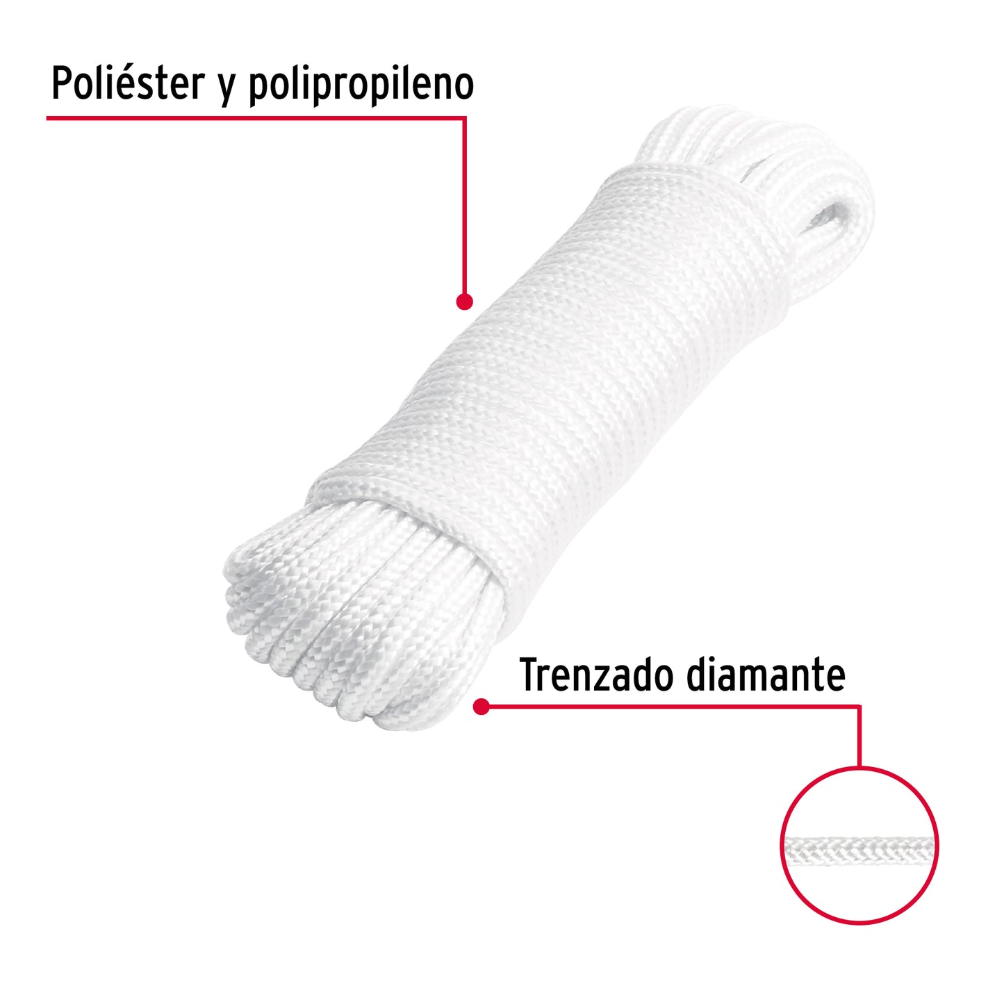 Piola de poliéster diamante de 4 mm x 15 m blanca, Fiero PIO-415P 48392 MM0