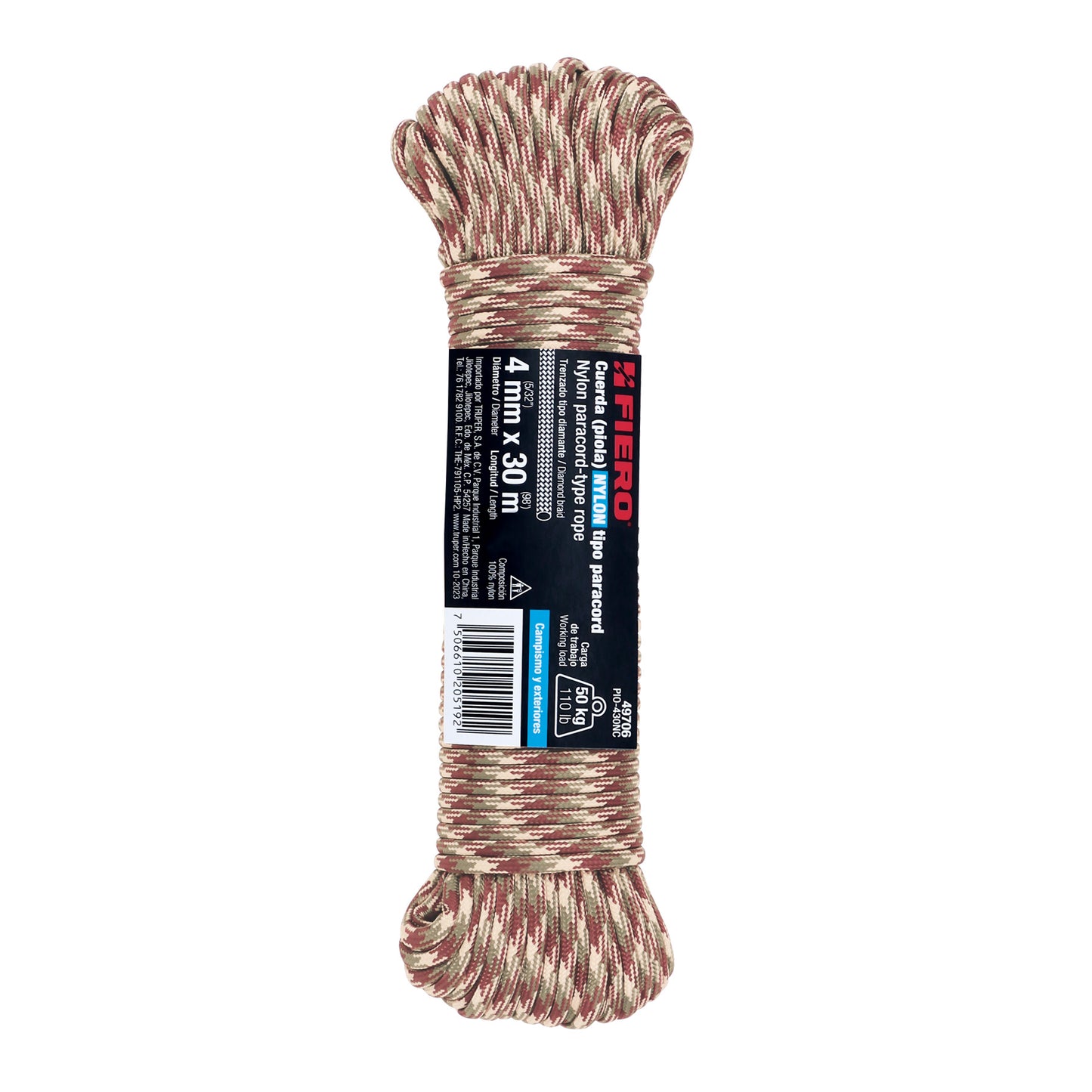 Piola de Nylon Paracord de 4mm x 30 m, camo, Fiero PIO-430NC 49706 MM00