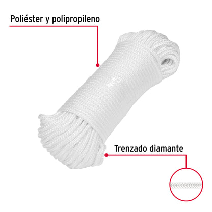 Piola de poliéster diamante de 4 mm x 30 m blanca, Fiero PIO-430P 48395 MM0