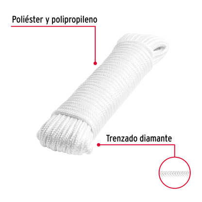 Piola de poliéster diamante de 5 mm x 15 m blanca, Fiero PIO-515P 48393 MM0