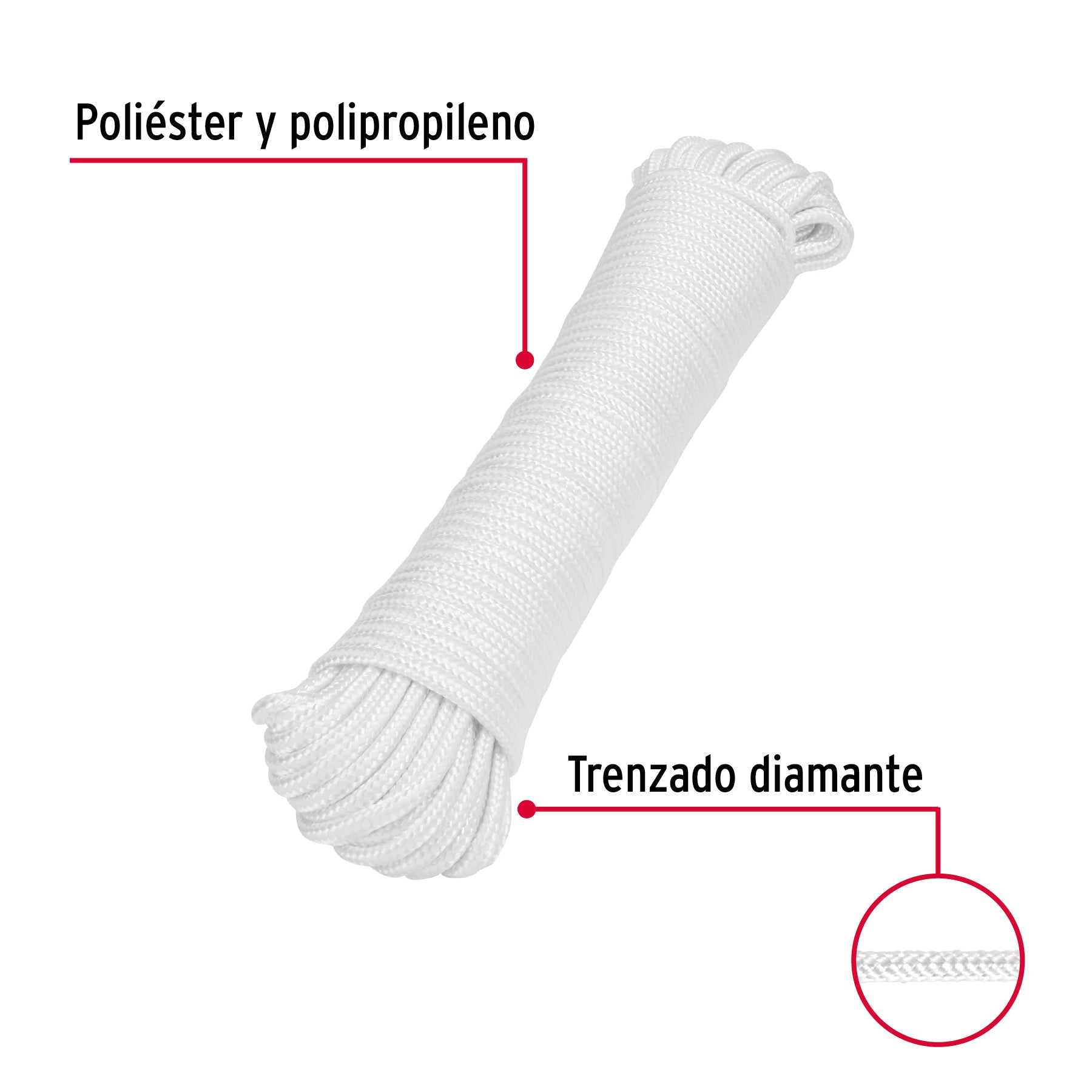 Piola de poliéster diamante de 5 mm x 30 m blanca, Fiero PIO-530P 48396 MM0