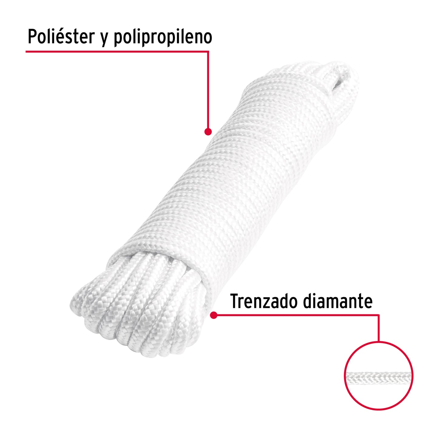 Piola de poliéster diamante de 6 mm x 15 m blanca, Fiero PIO-615P 48394 MM0