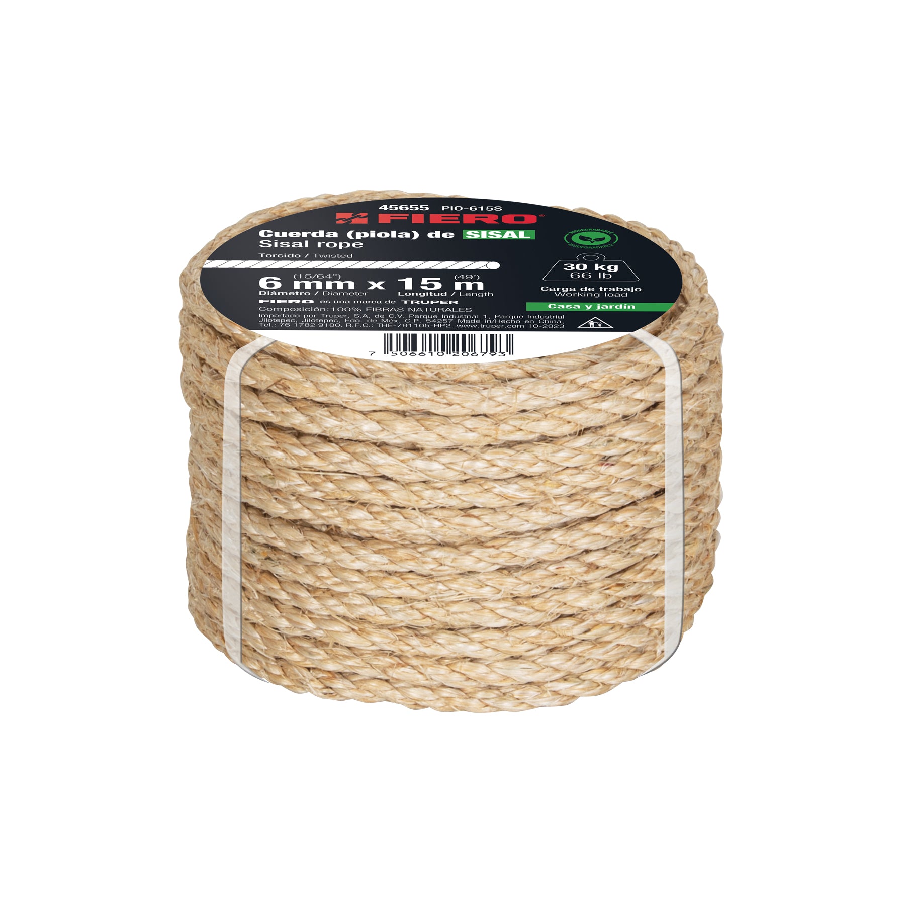 Piola de Sisal de 6 mm x 15 m natural, Fiero PIO-615S 45655 MM00