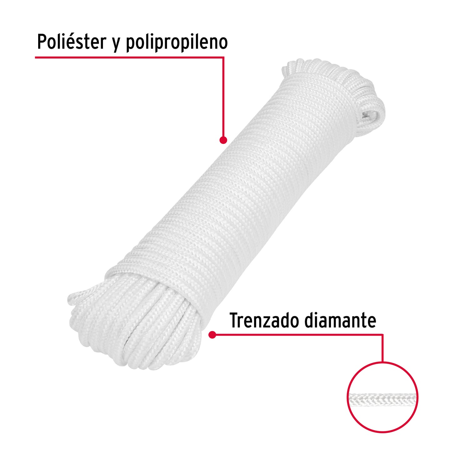 Piola de poliéster diamante de 6 mm x 30 m blanca, Fiero PIO-630P 48397 MM0