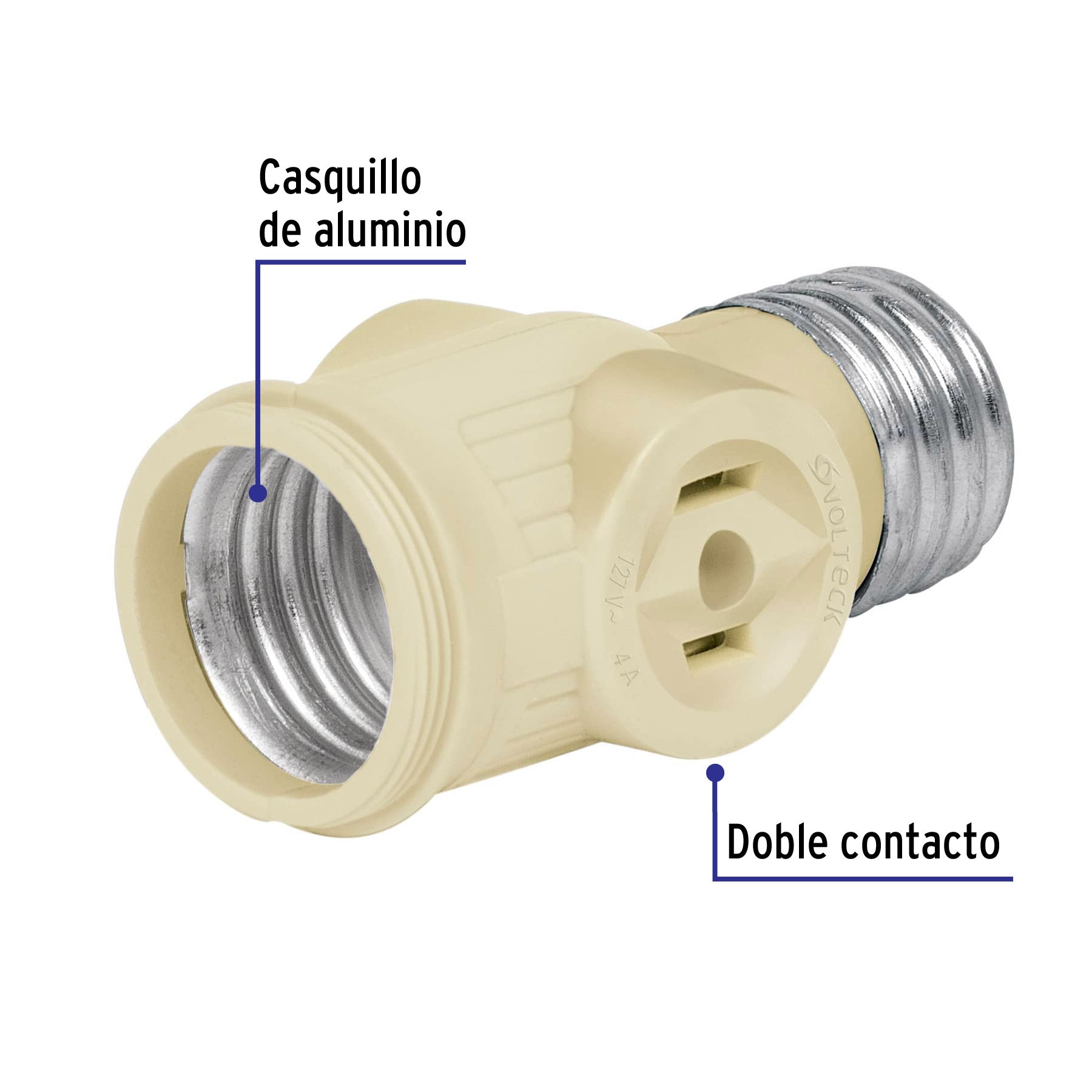 Portalámpara de baquelita, con doble contacto, Volteck POBA-13 46514 MM00