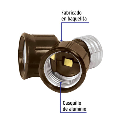 Portalámpara de baquelita, doble entrada, Volteck POBA-15 46539 MM00