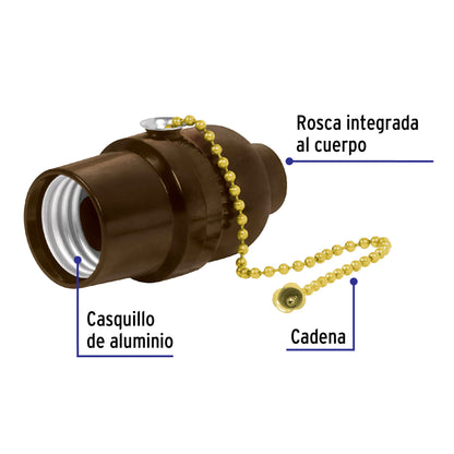 Portalámpara de baquelita, con interruptor de cadena,Volteck POBA-18 46533 MM00