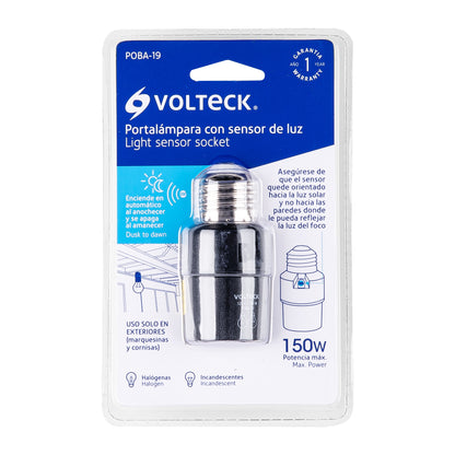 Portalámpara de PVC, con sensor de luz, Volteck POBA-19 46516 MM00