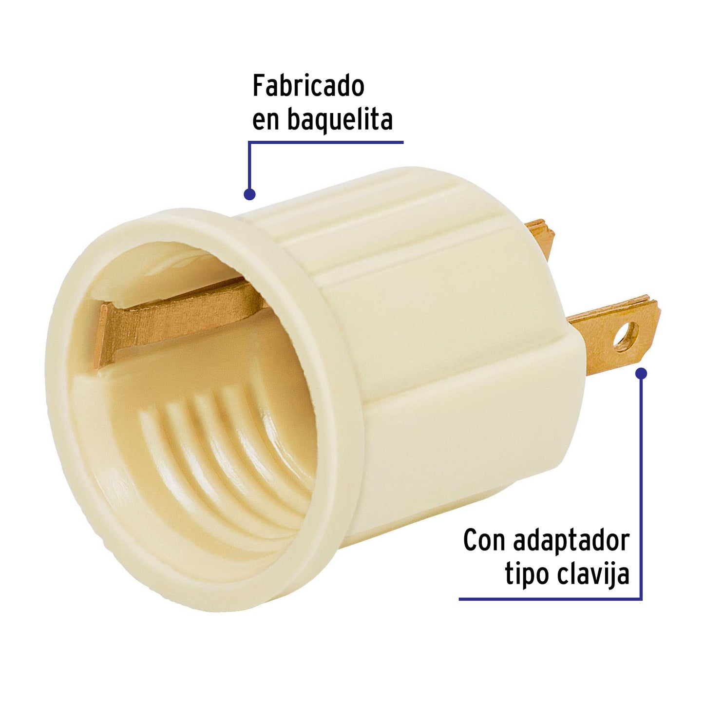 Portalámpara de baquelita, con adaptador, marfil, Volteck POBA-20 46525 MM00