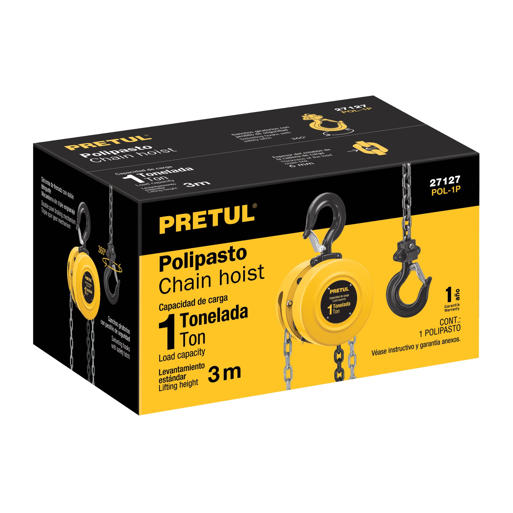 Polipasto de cadena de 1 ton, Pretul POL-1P 27127 MM00