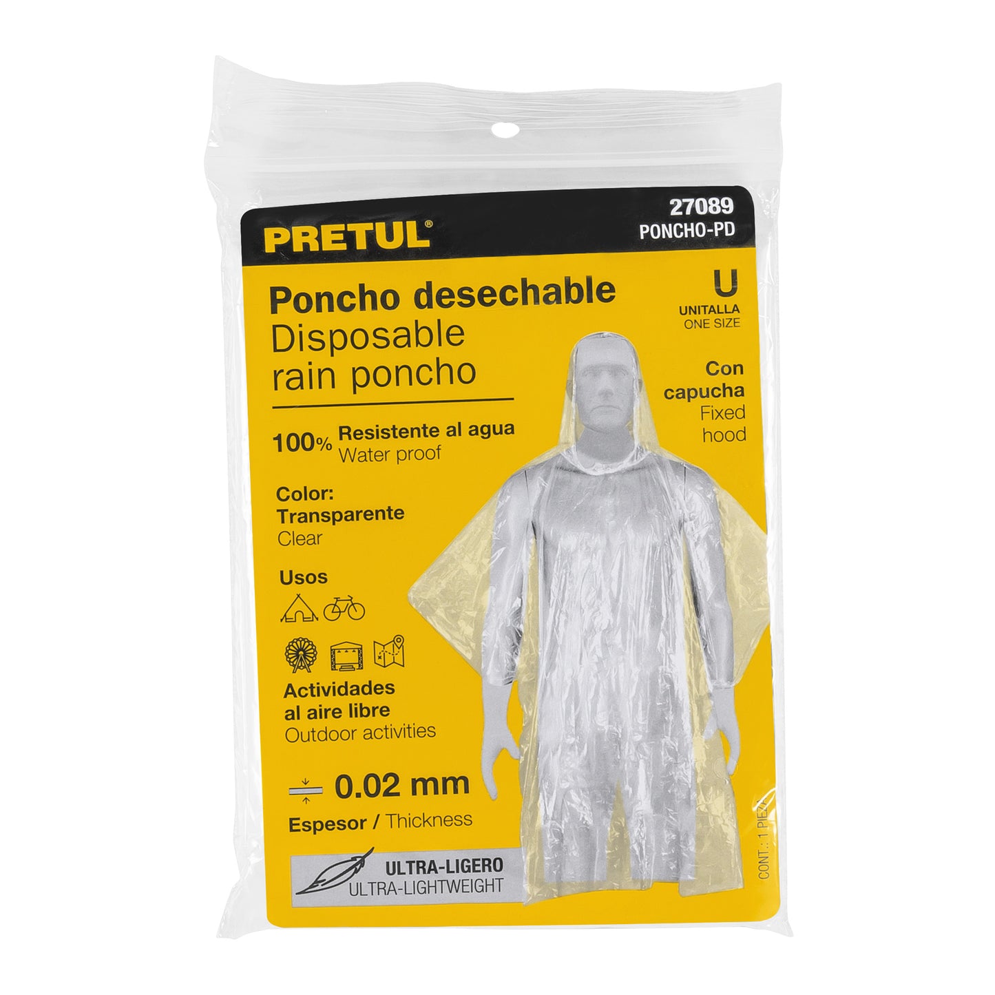 Poncho o capamanga desechable de polietileno, Pretul PONCHO-PD 27089 MM00