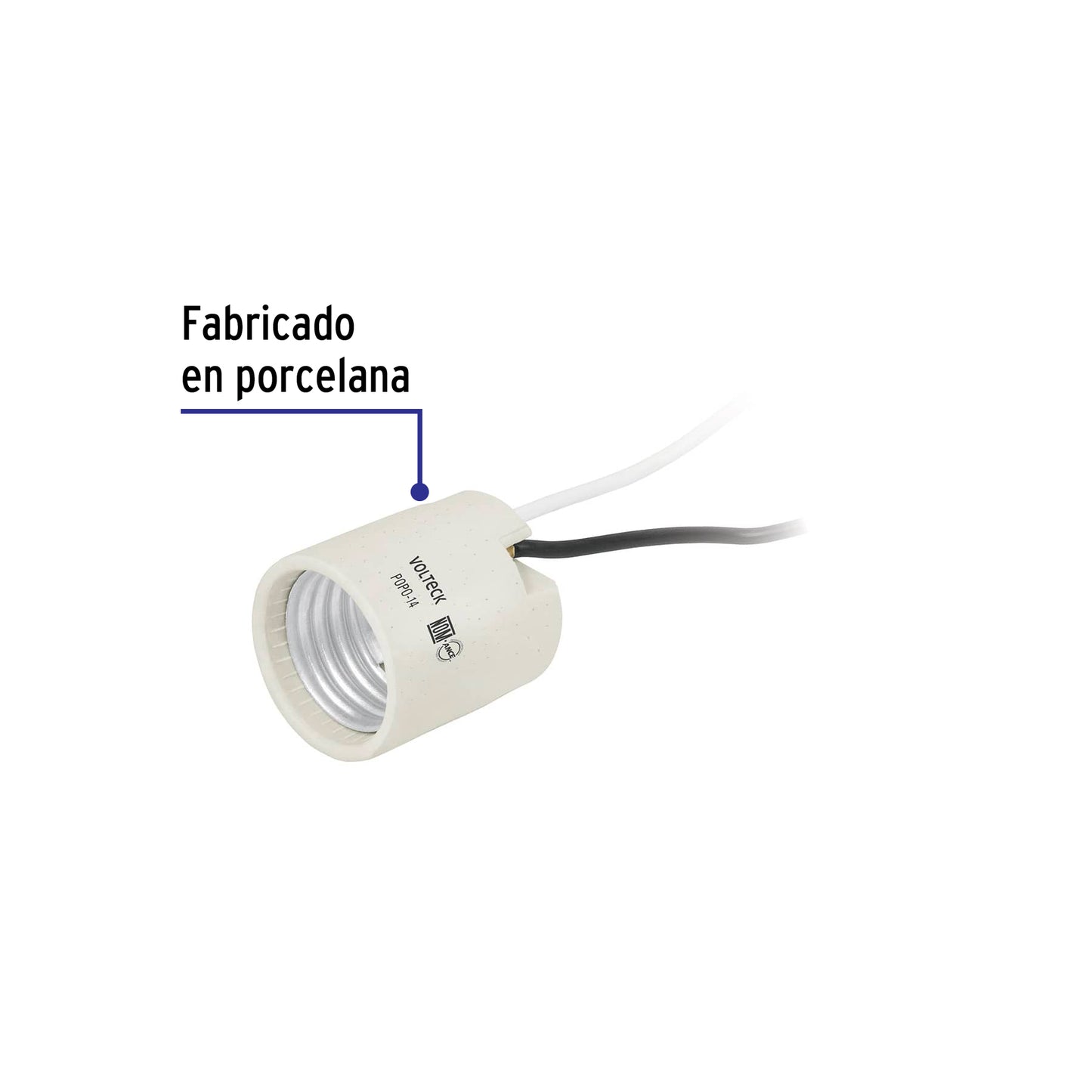 Portalámpara de porcelana, sencillo, Volteck POPO-14 46528 MM00