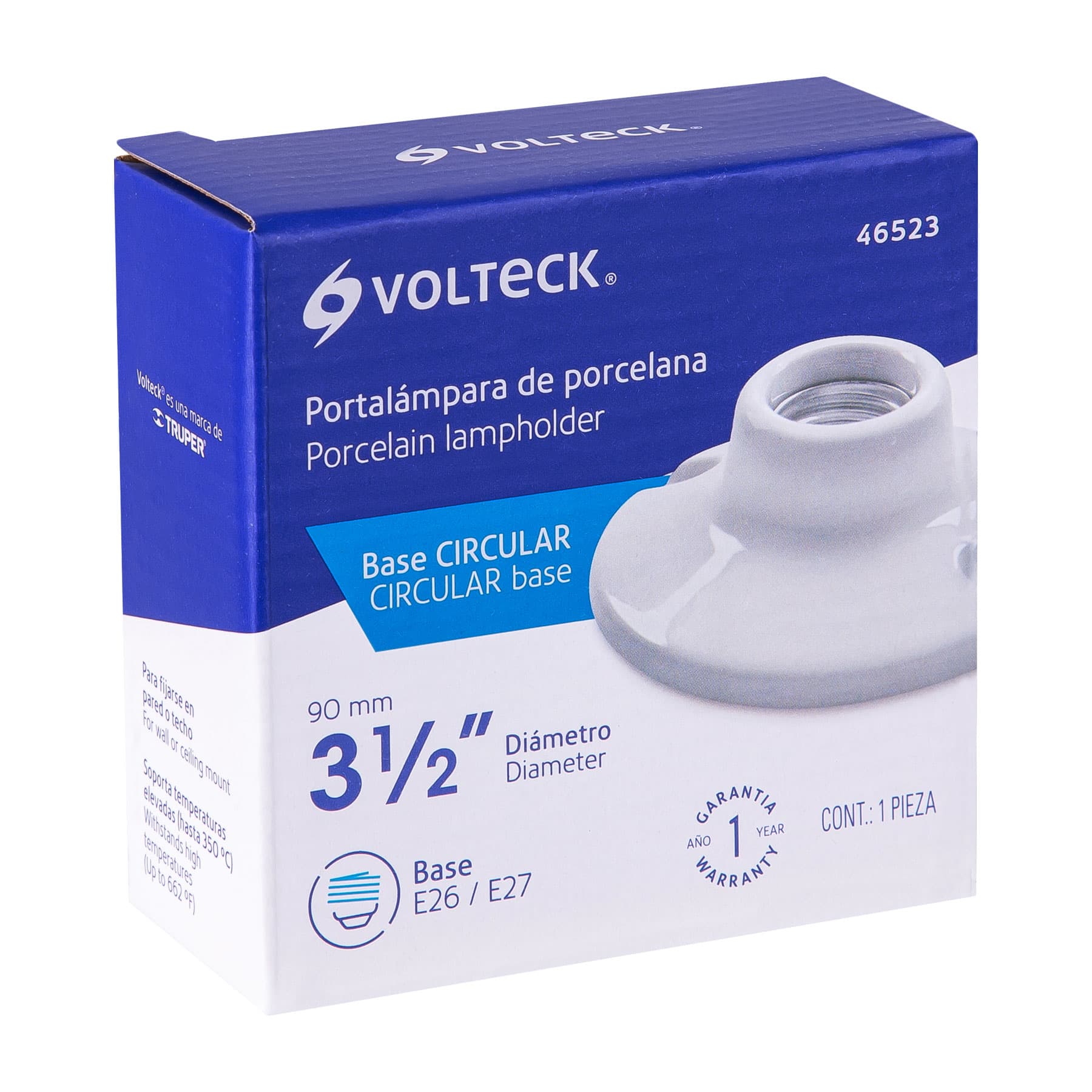 Portalámpara de porcelana, 3-1/2', redonda, Volteck POPO-15 46523 MM0