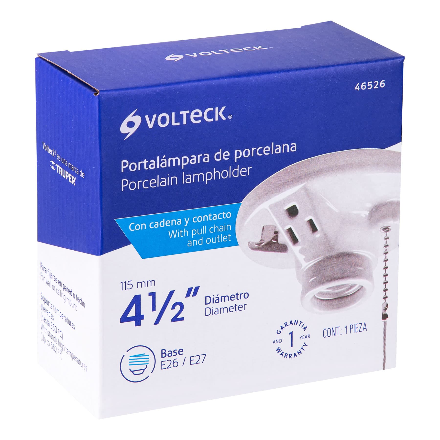 Portalámpara de porcelana, con ladrón y cadena, Volteck POPO-20 46526 MM00