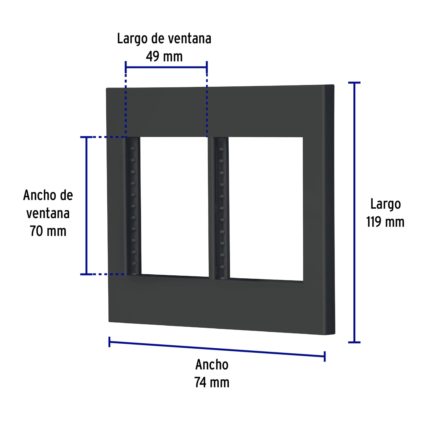 Placa 2 ventanas, 6 módulos, línea Española, color negro PP6M-EN 47999 MM00