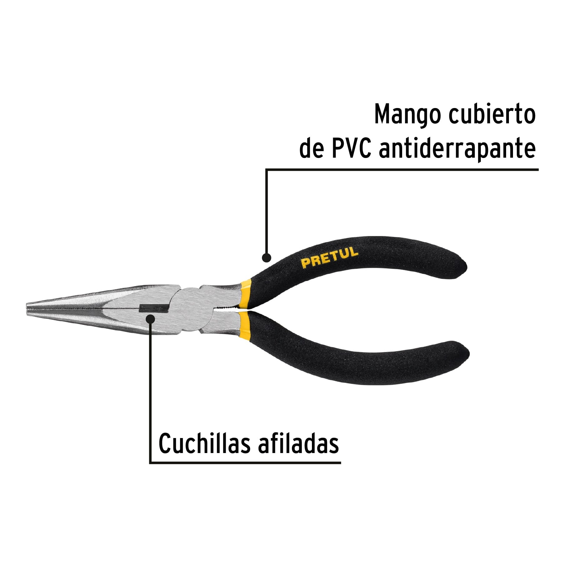 Pinza de punta y corte 6' mango de vinil, a granel, Pretul PPC-6PG 28158 MM0