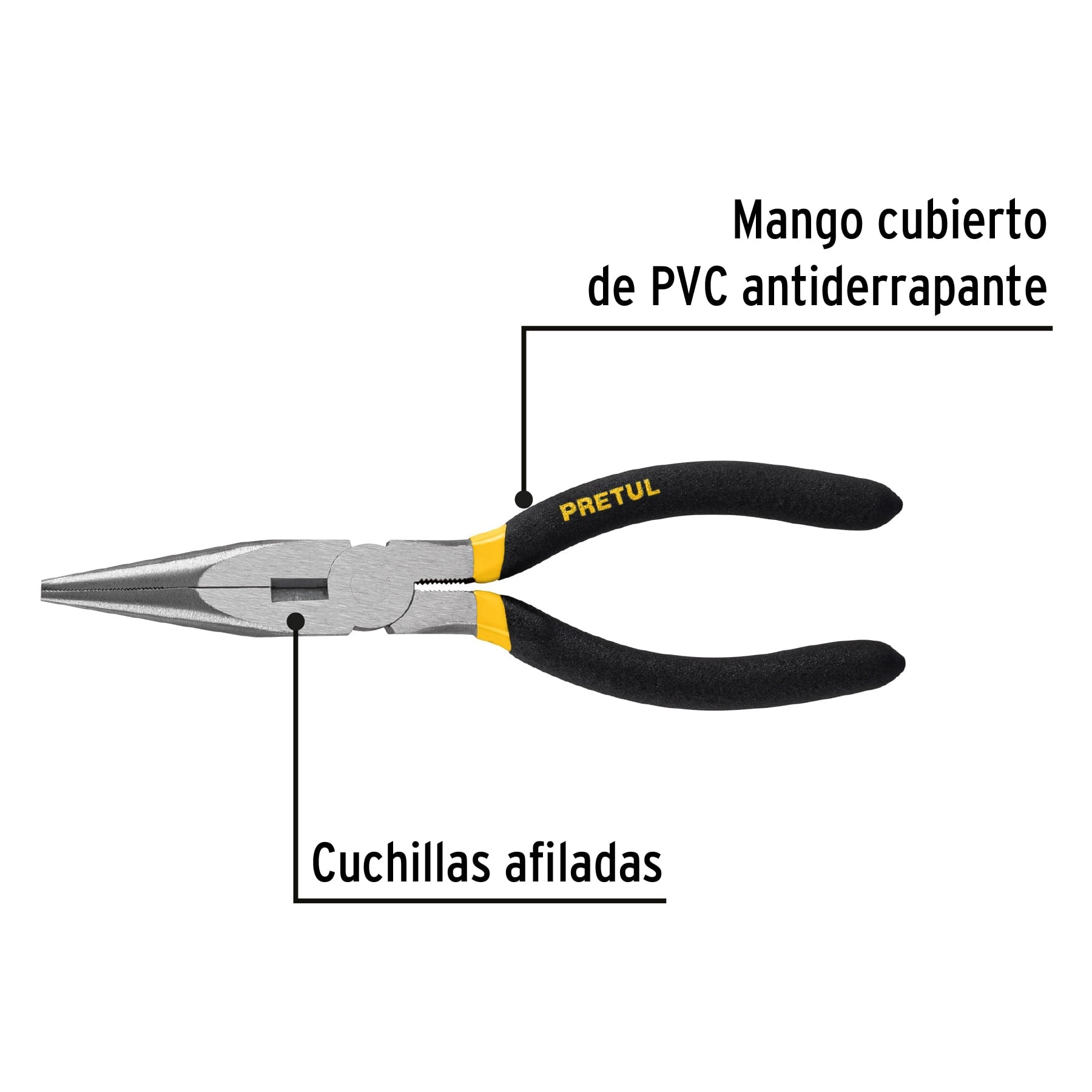 Pinza de punta y corte 7' mango de PVC, Pretul PPC-7P 22625 MM0