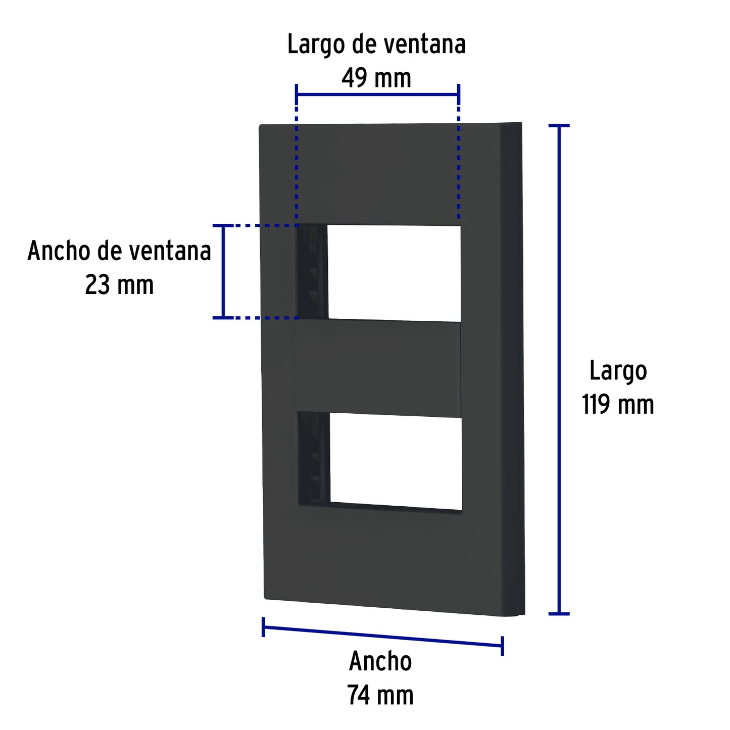 Placa 2 ventanas, 1 módulo, línea Española, color negro PPDO-EN 47998 MM00