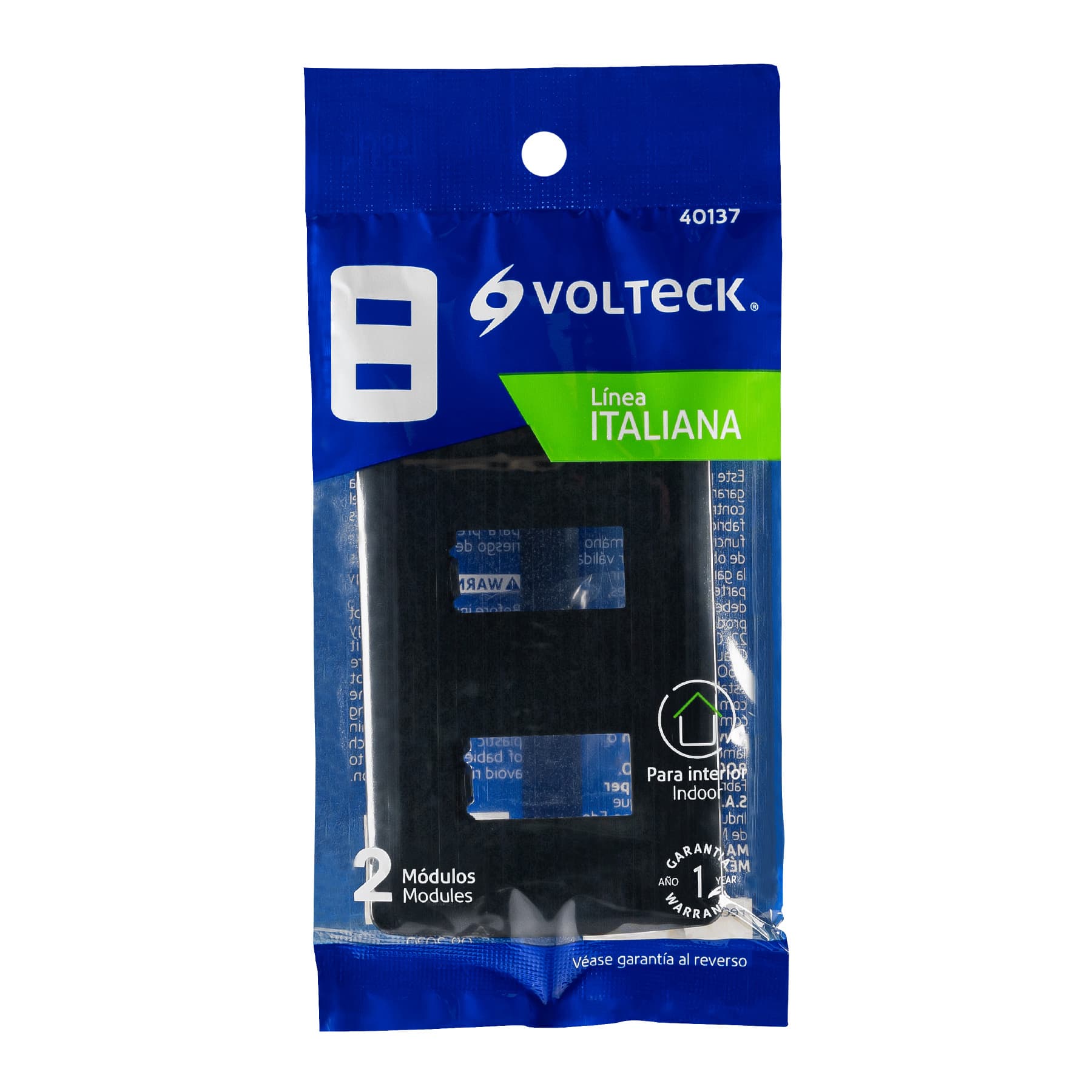 Placa 2 modulos, Italiana, color negro, Volteck PPDO-IN 40137 MM00