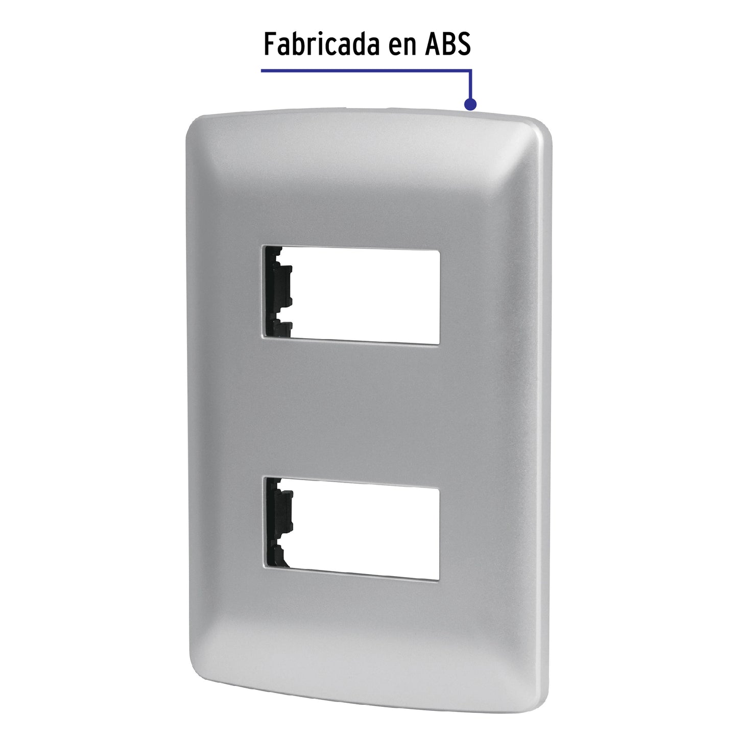 Placa 2 módulos de ABS, línea italiana, color plata, Volteck PPDO-IP 46398 MM00