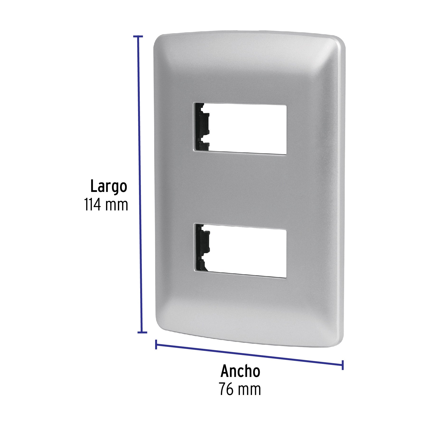 Placa 2 módulos de ABS, línea italiana, color plata, Volteck PPDO-IP 46398 MM00