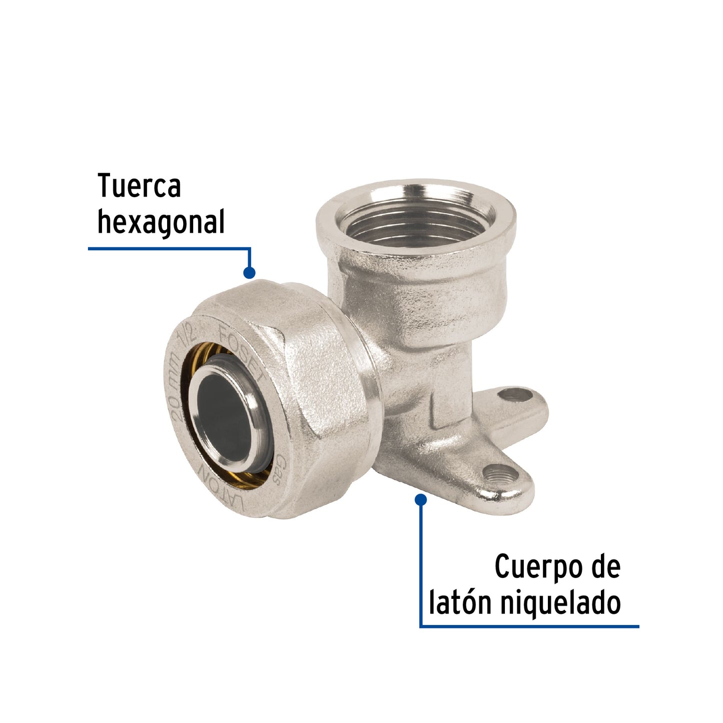 Codo oreja 90° para PEALPE, 1/2', con rosca hembra, Foset PPG-12CH 45931 MM00