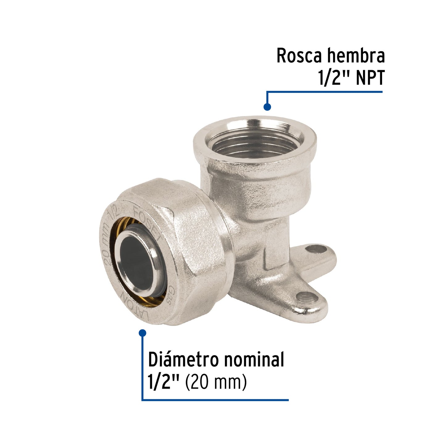 Codo oreja 90° para PEALPE, 1/2', con rosca hembra, Foset PPG-12CH 45931 MM00