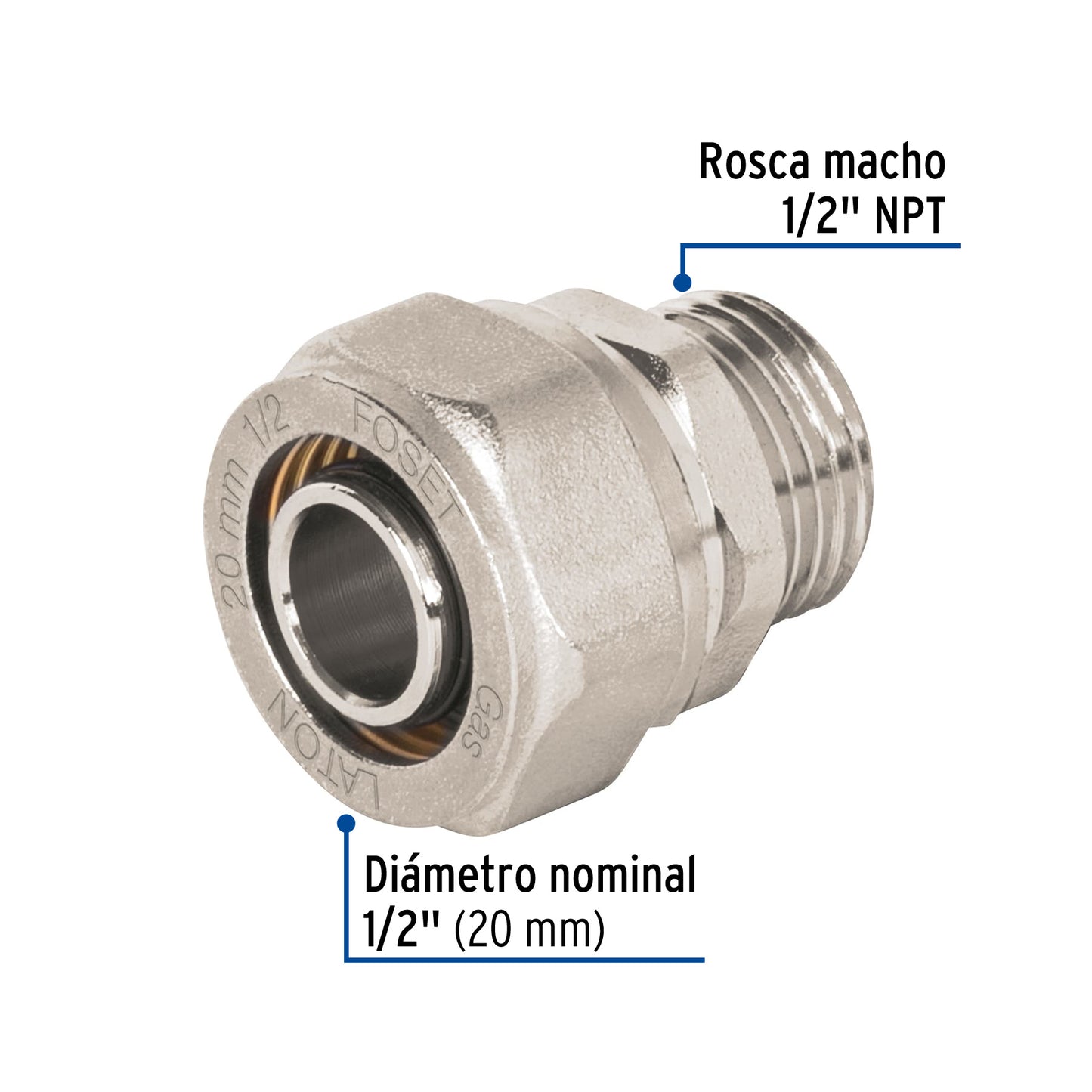 Conector para PEALPE, 1/2', con rosca macho, Foset PPG-12NM 45936 MM00