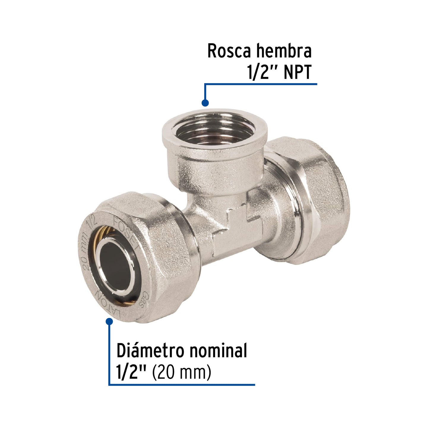 Tee para PEALPE, 1/2', con rosca hembra central, Foset PPG-12TH 45930 MM00