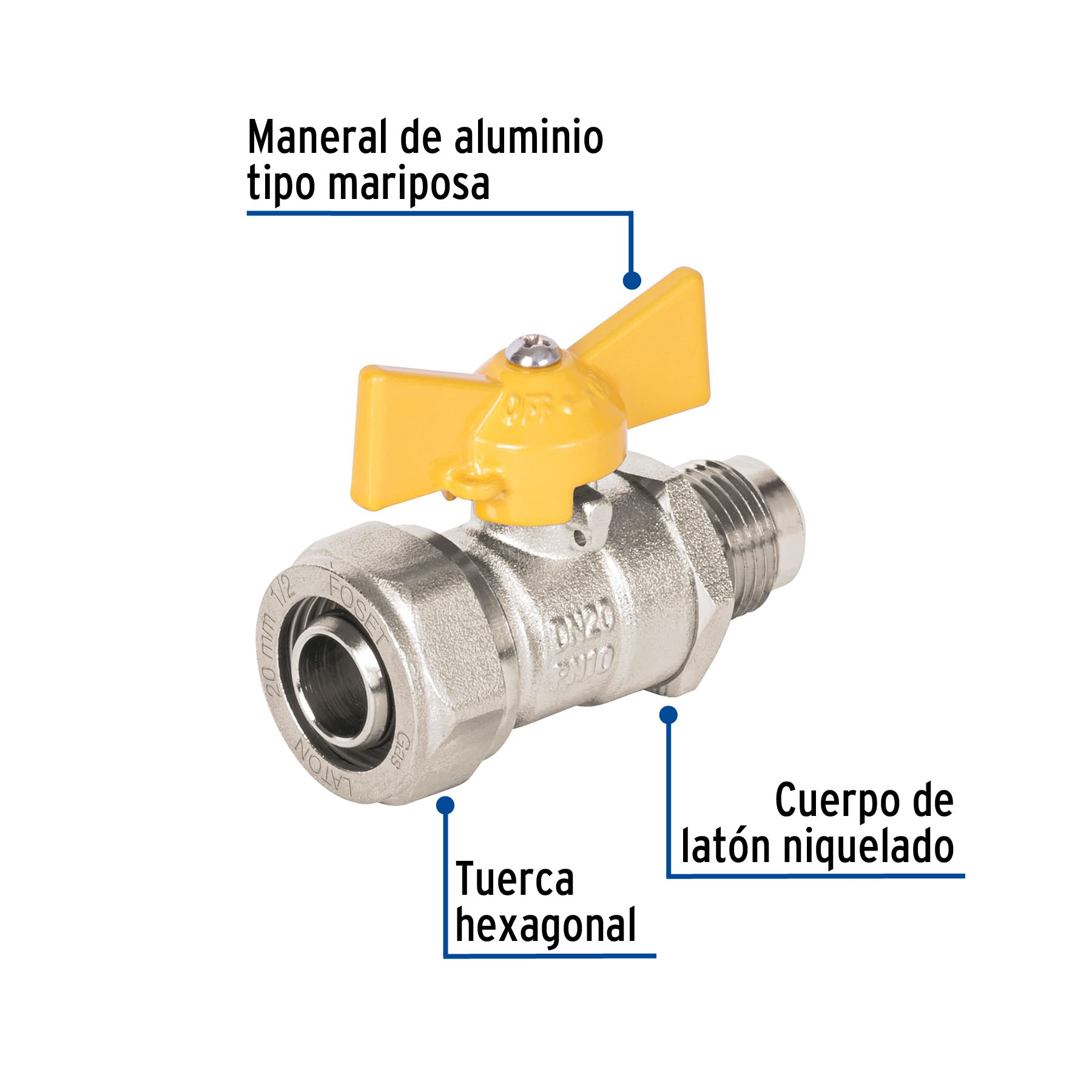 Válvula esfera para PE-AL-PE, 1/2'a flare 3/8', Foset PPG-12VF 45947 MM00