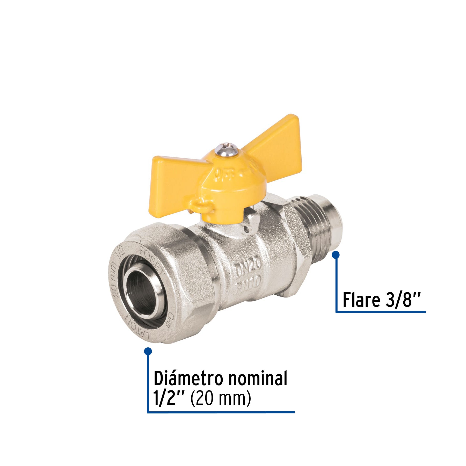 Válvula esfera para PE-AL-PE, 1/2'a flare 3/8', Foset PPG-12VF 45947 MM00