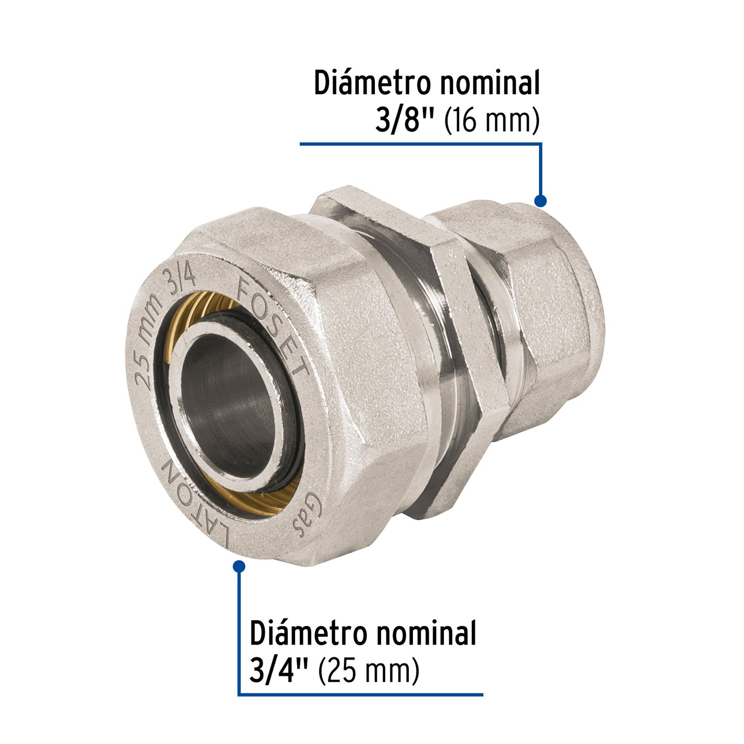 Cople de compresión reducido para PEALPE, 3/4' x 3/8', Foset PPG-3438CM 45916 MM00