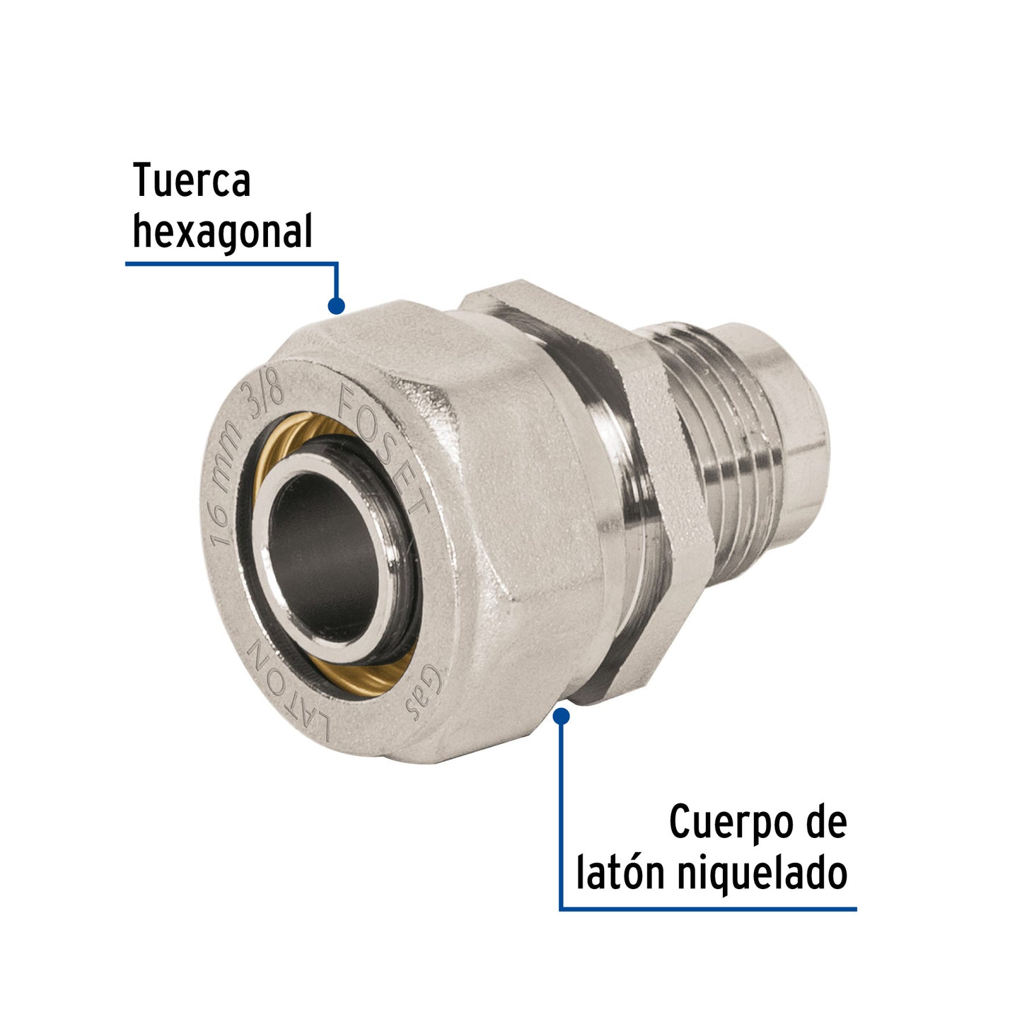 Conector para PEALPE, 3/8' a flare 3/8', Foset PPG-38CF 45941 MM00