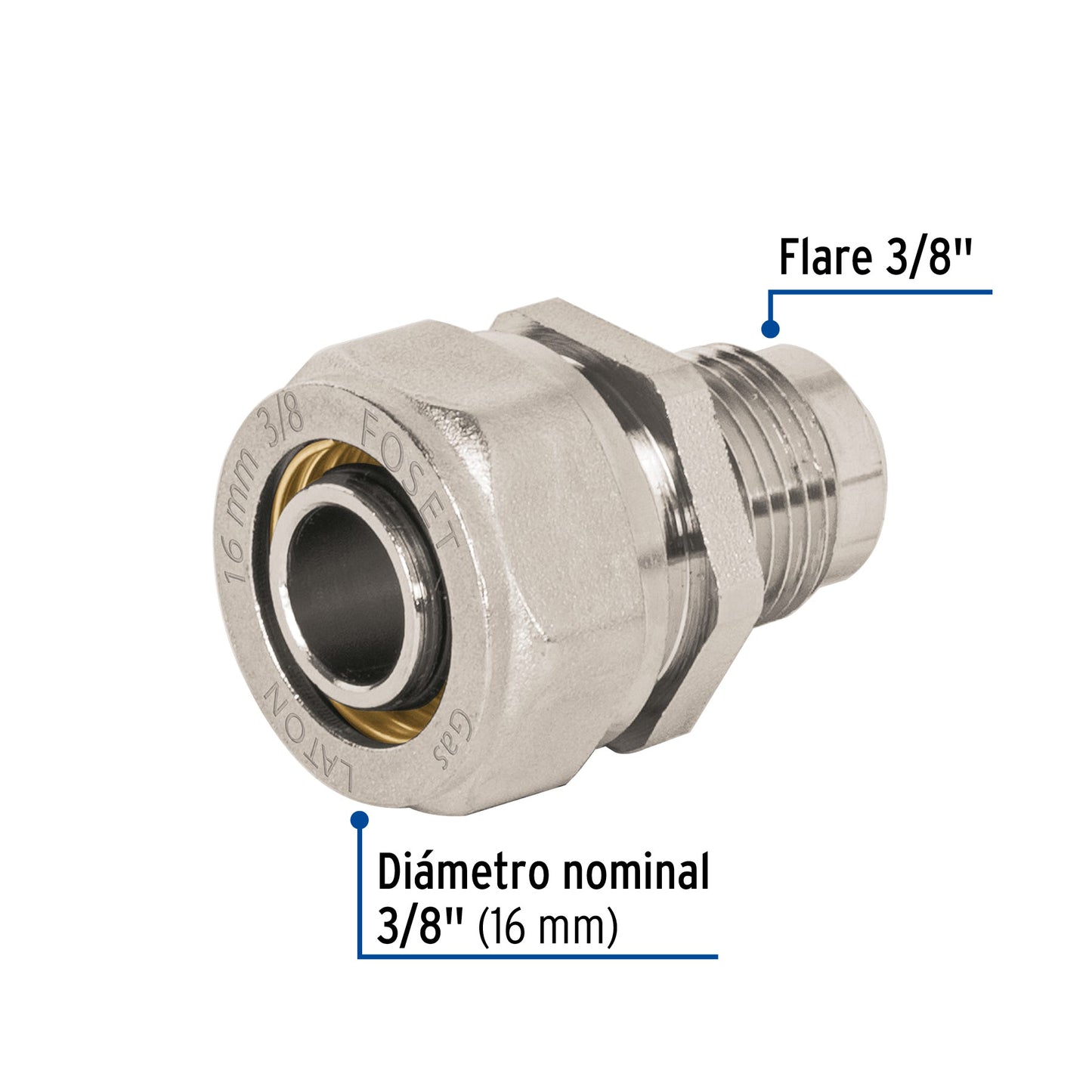 Conector para PEALPE, 3/8' a flare 3/8', Foset PPG-38CF 45941 MM00