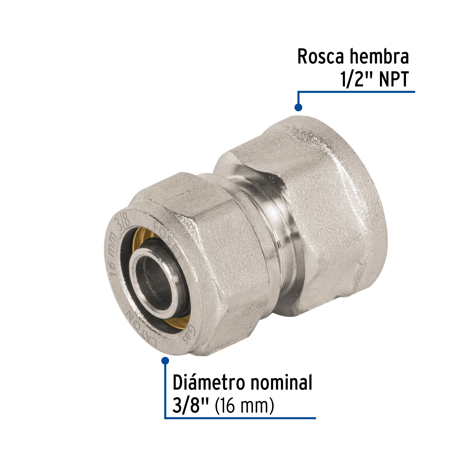 Conector para PEALPE, 3/8', con rosca hembra, Foset PPG-38NH 45932 MM00