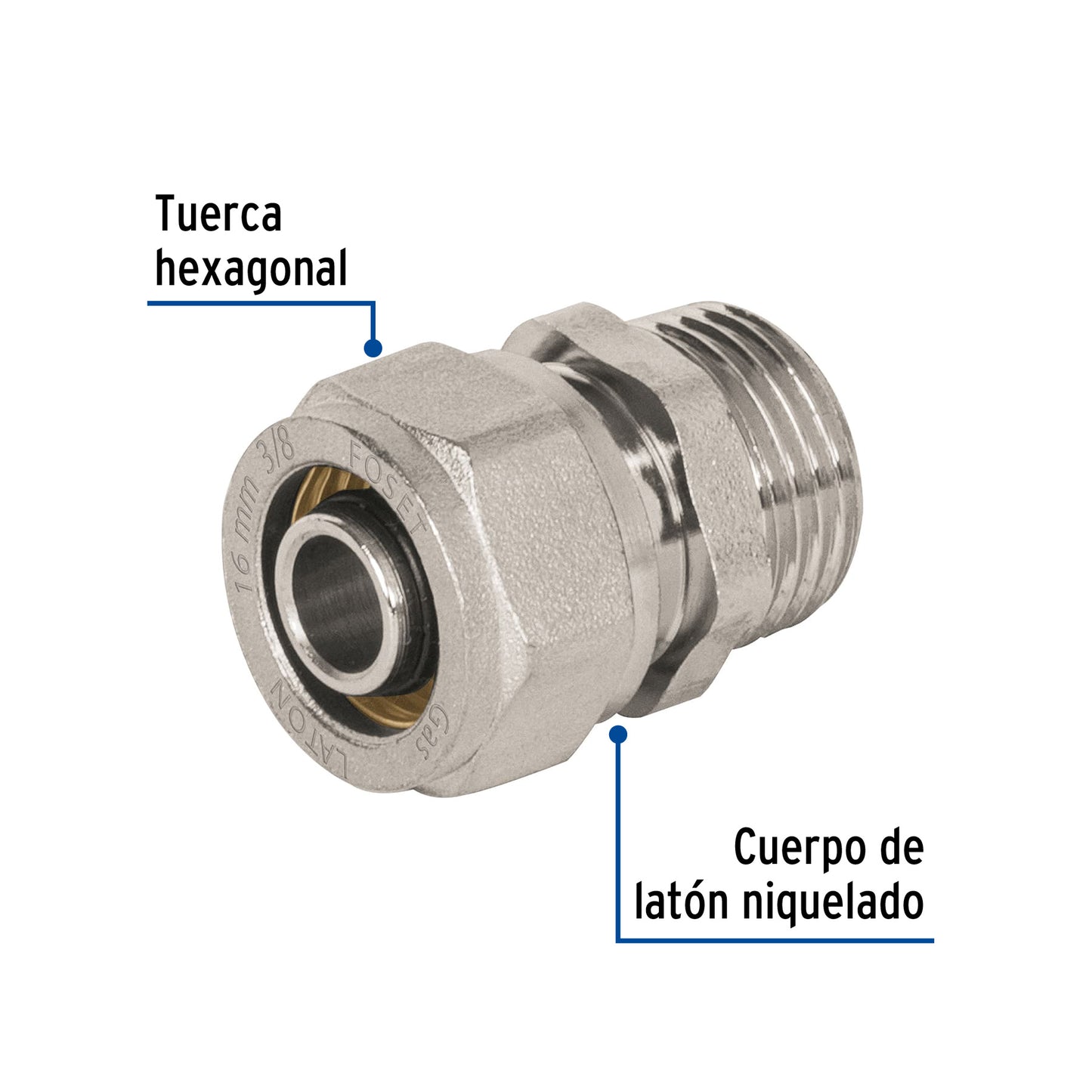 Conector para PEALPE, 3/8', con rosca macho, Foset PPG-38NM 45935 MM00