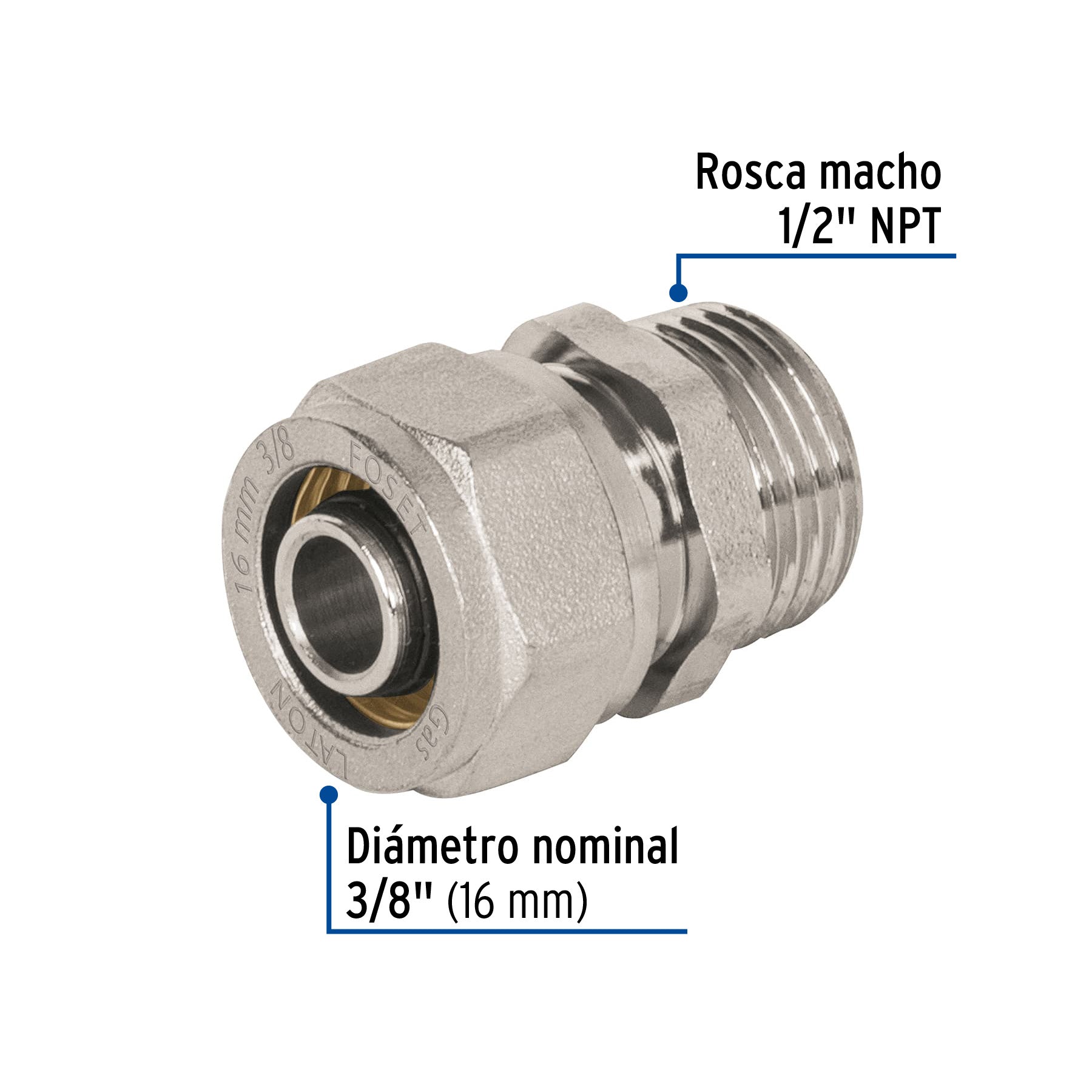 Conector para PEALPE, 3/8', con rosca macho, Foset PPG-38NM 45935 MM00