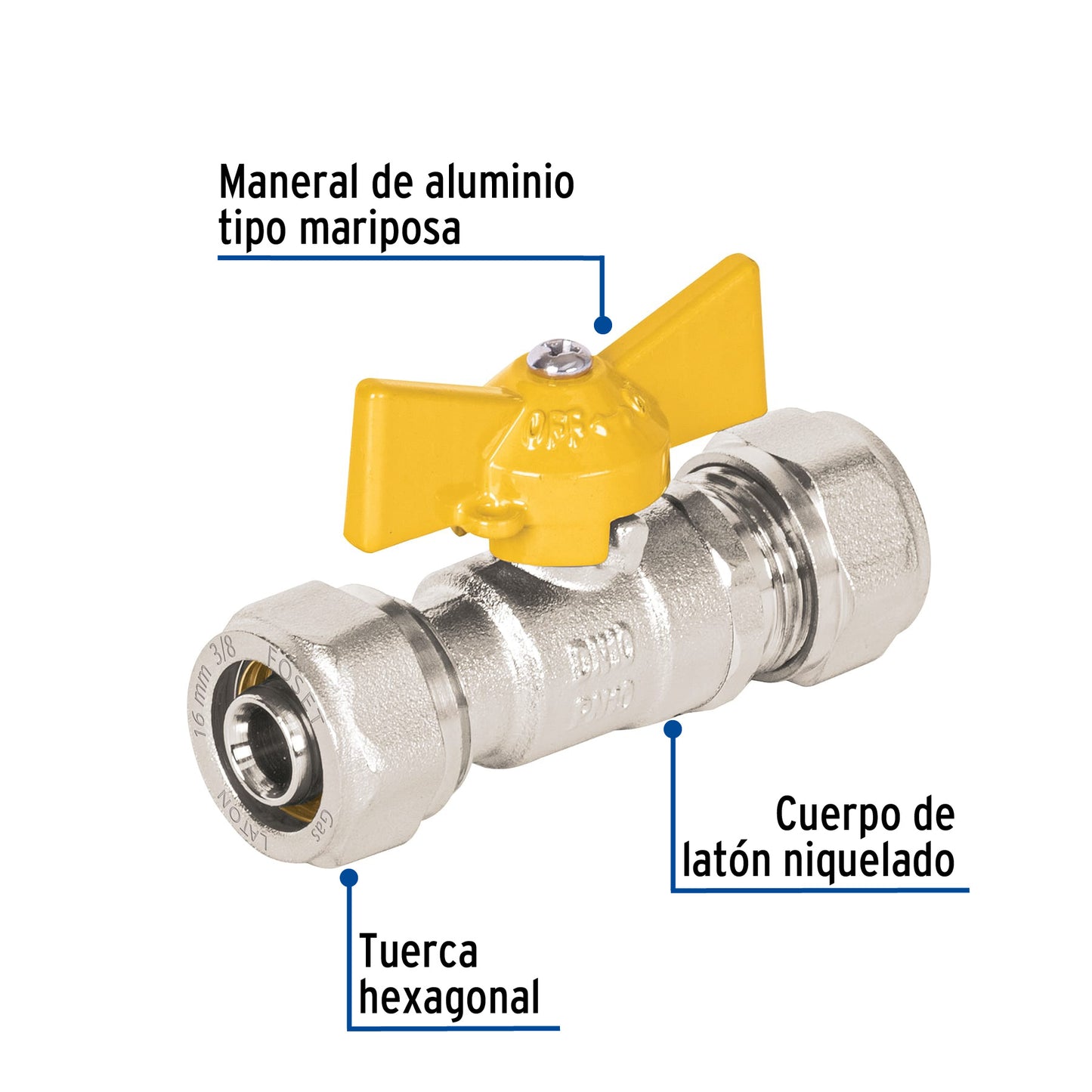 Válvula esfera para PE-AL-PE, 3/8', Foset PPG-38VE 45943 MM00