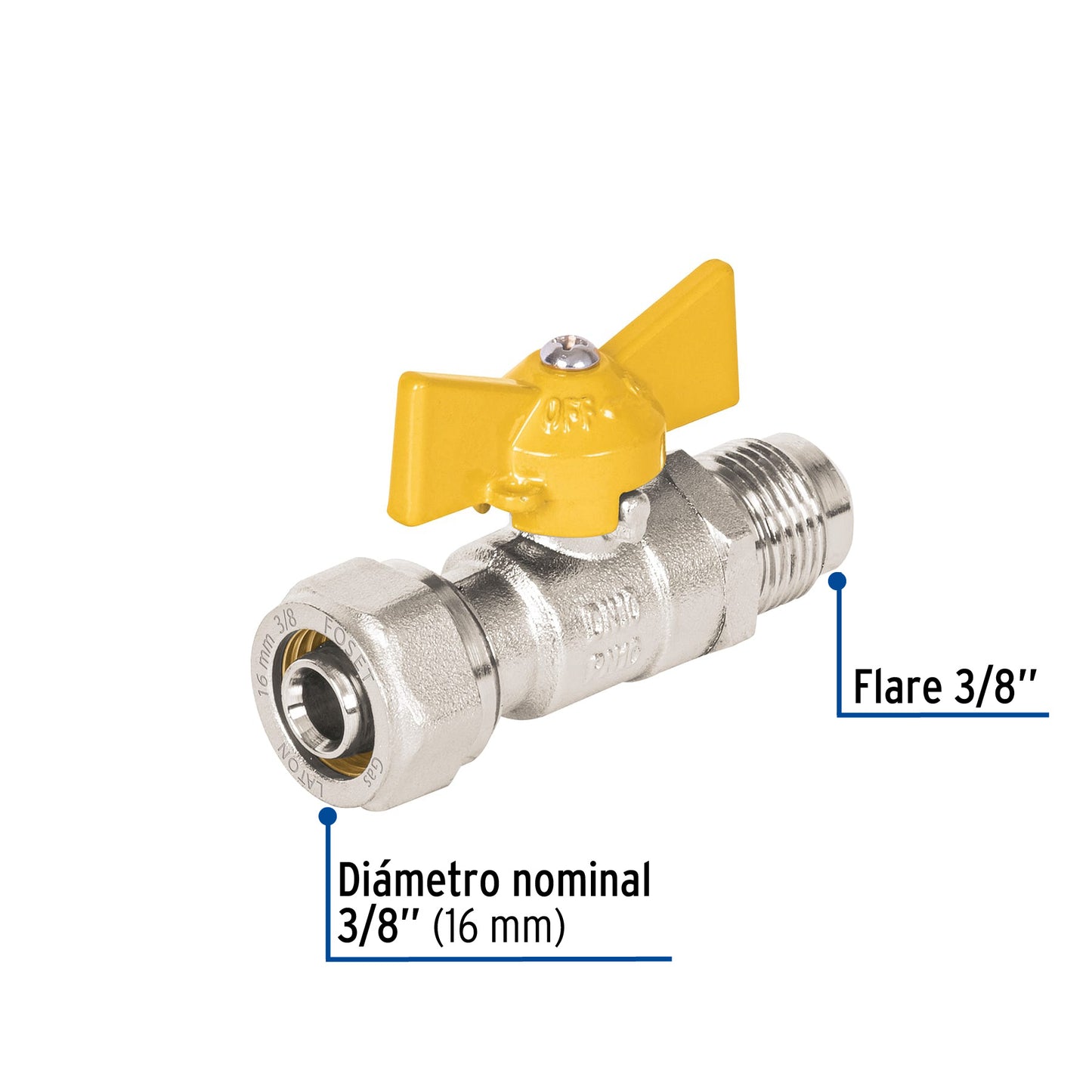 Válvula esfera para PE-AL-PE, 3/8'a flare 3/8', Foset PPG-38VF 45946 MM00