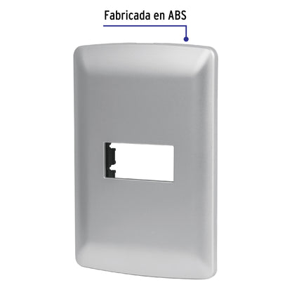 Placa 1 módulo de ABS, línea italiana, color plata, Volteck PPSE-IP 46397 MM00