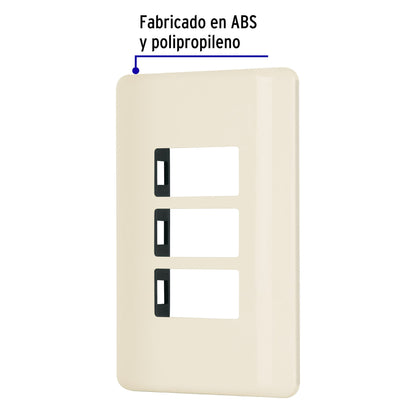 Placa 3 módulos, marfil, línea Volteck Basic PPTR-BI 27233 MM00