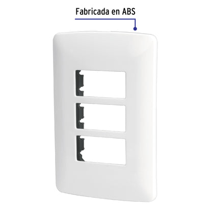 Placa 3 módulos de ABS, línea Italiana, color blanco PPTR-IB 48136 MM00