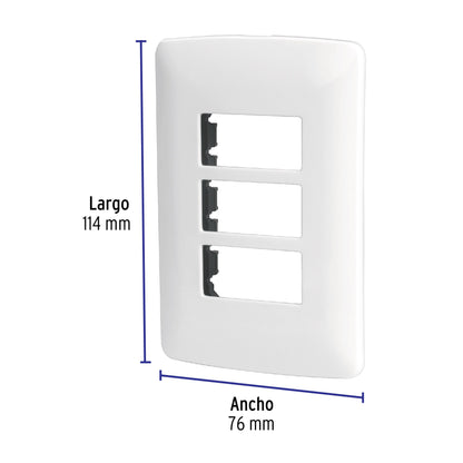 Placa 3 módulos de ABS, línea Italiana, color blanco PPTR-IB 48136 MM00