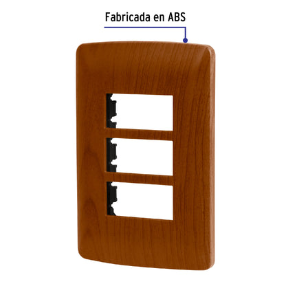 Placa 3 módulos de ABS, línea Italiana, acabado madera PPTR-IM 46394 MM00