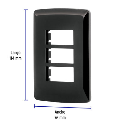 Placa 3 modulos, Italiana, color negro, Volteck PPTR-IN 40138 MM00